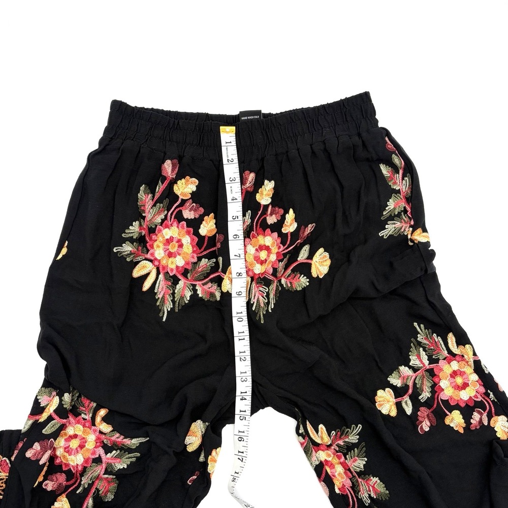 Liv Los Angeles Anthropologie Embroidery Palazzo Pants Floral Boho Black PM - Picture 5 of 10